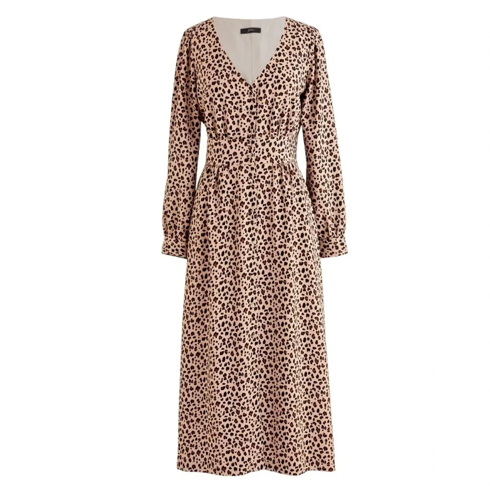 J Crew Button Down A Line Midi Dress in Leopard Print - Picture 1 of 11